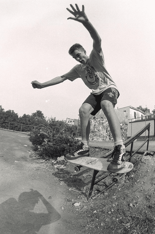 80’s me in Fitchburg, MA. Monty Nolder deck, rip grip, skate rags, Airwalk proto, and I think a Zorlac tee. Photo by #jeremytraub