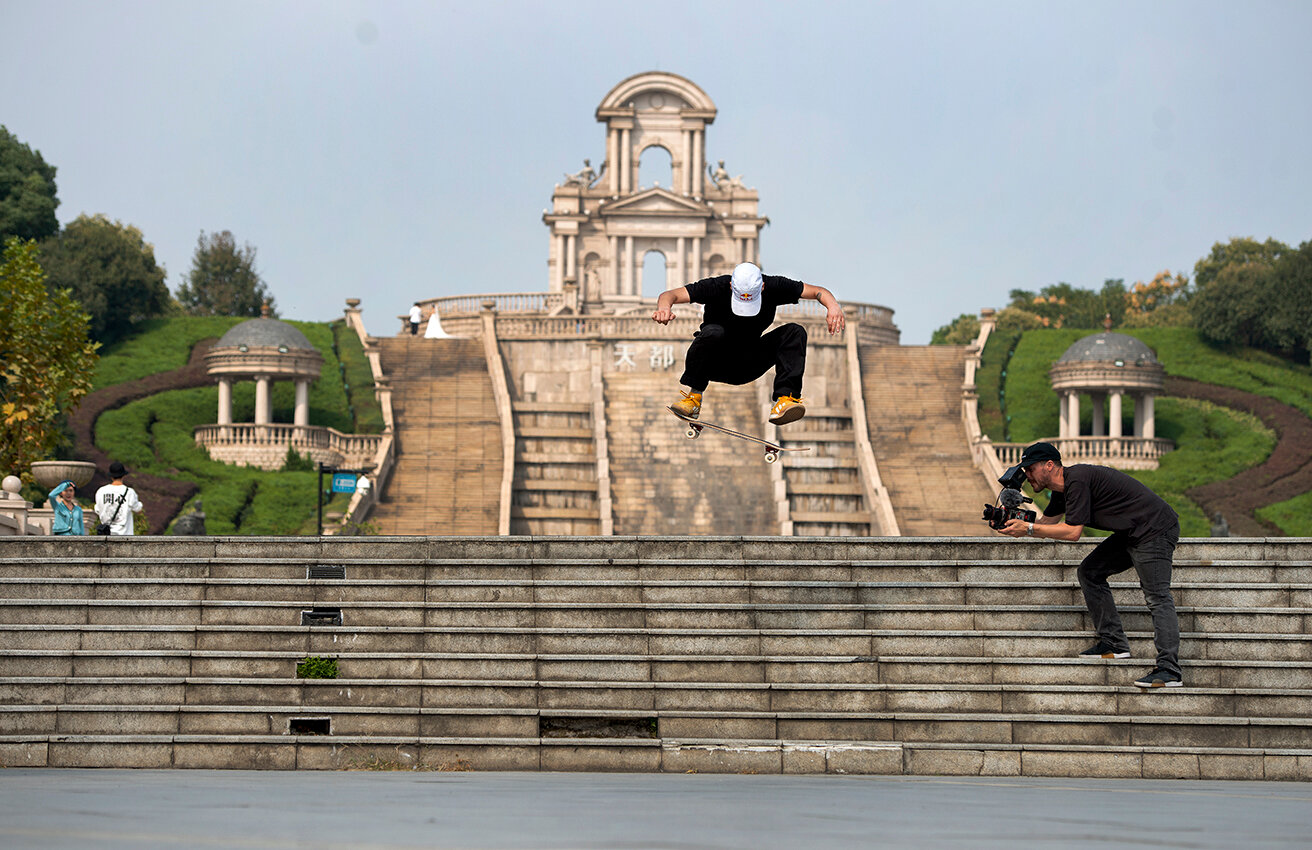Angelo Caro fs flip This photo was taken in China in a city that was done copying Paris